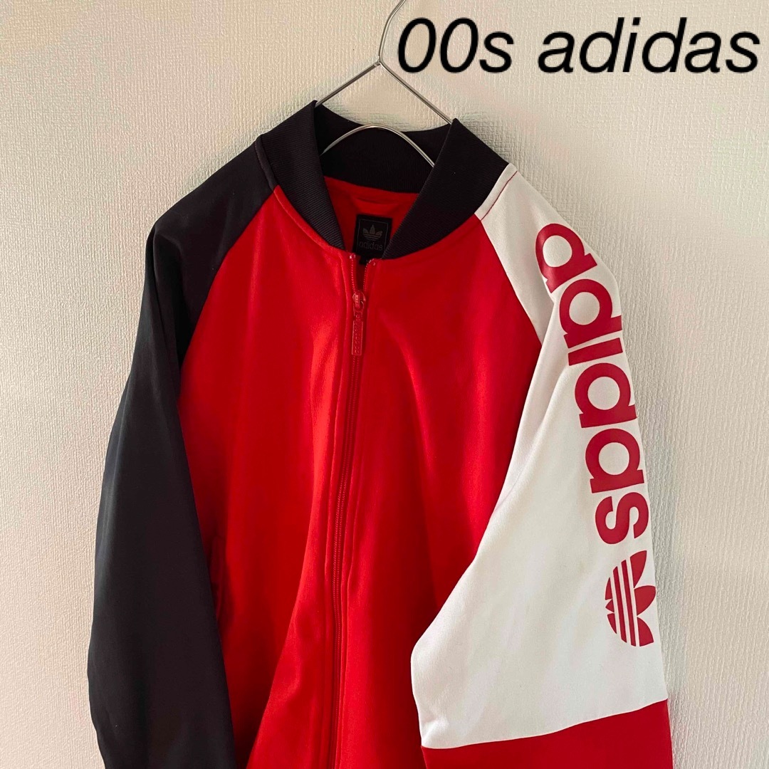 【激レア】00s'/adidas/ジャージセットアップ/刺繍ロゴ/黒×赤/L