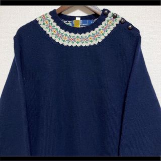 ★ラルフローレン ハンドニット ニット ショルダーボタン ラムウール カシミヤ混