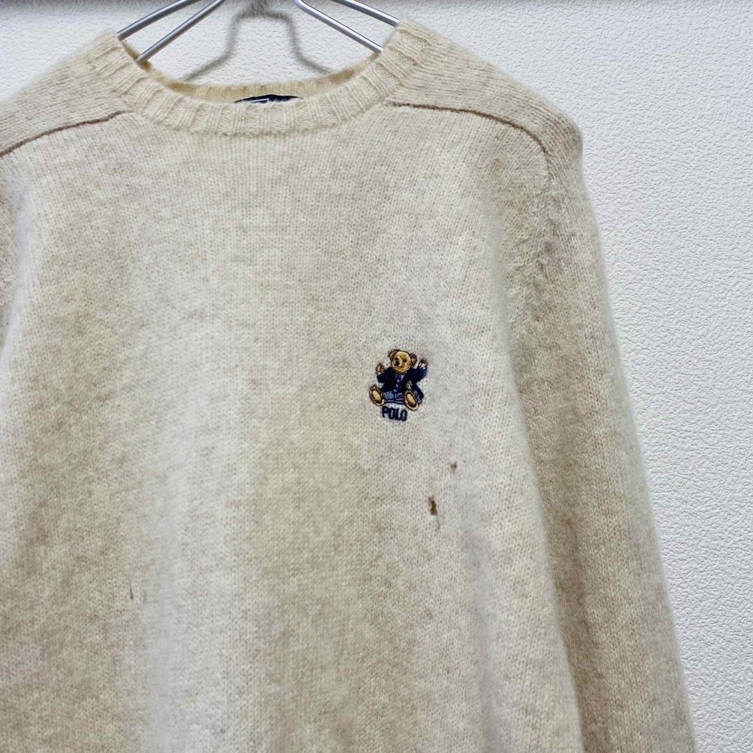 POLO RALPH LAUREN(ポロラルフローレン)の90年代ビンテージ　ポロ バイ　ラルフローレン　刺繍ポロベアー　ボロニット メンズのトップス(ニット/セーター)の商品写真