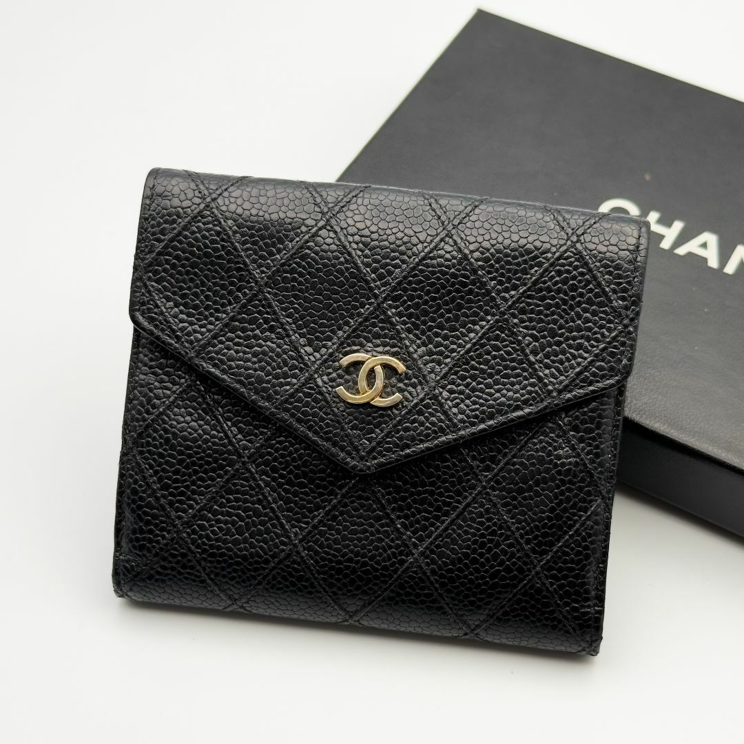 20980円 【超極美品】CHANEL シャネル キャビアスキン ビコローレ W