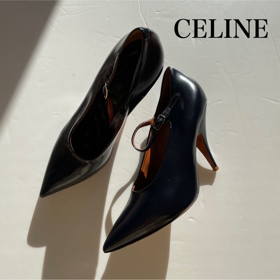 celine - CELINEセリーヌ本革アンクルストラップパンプス ブラック黒