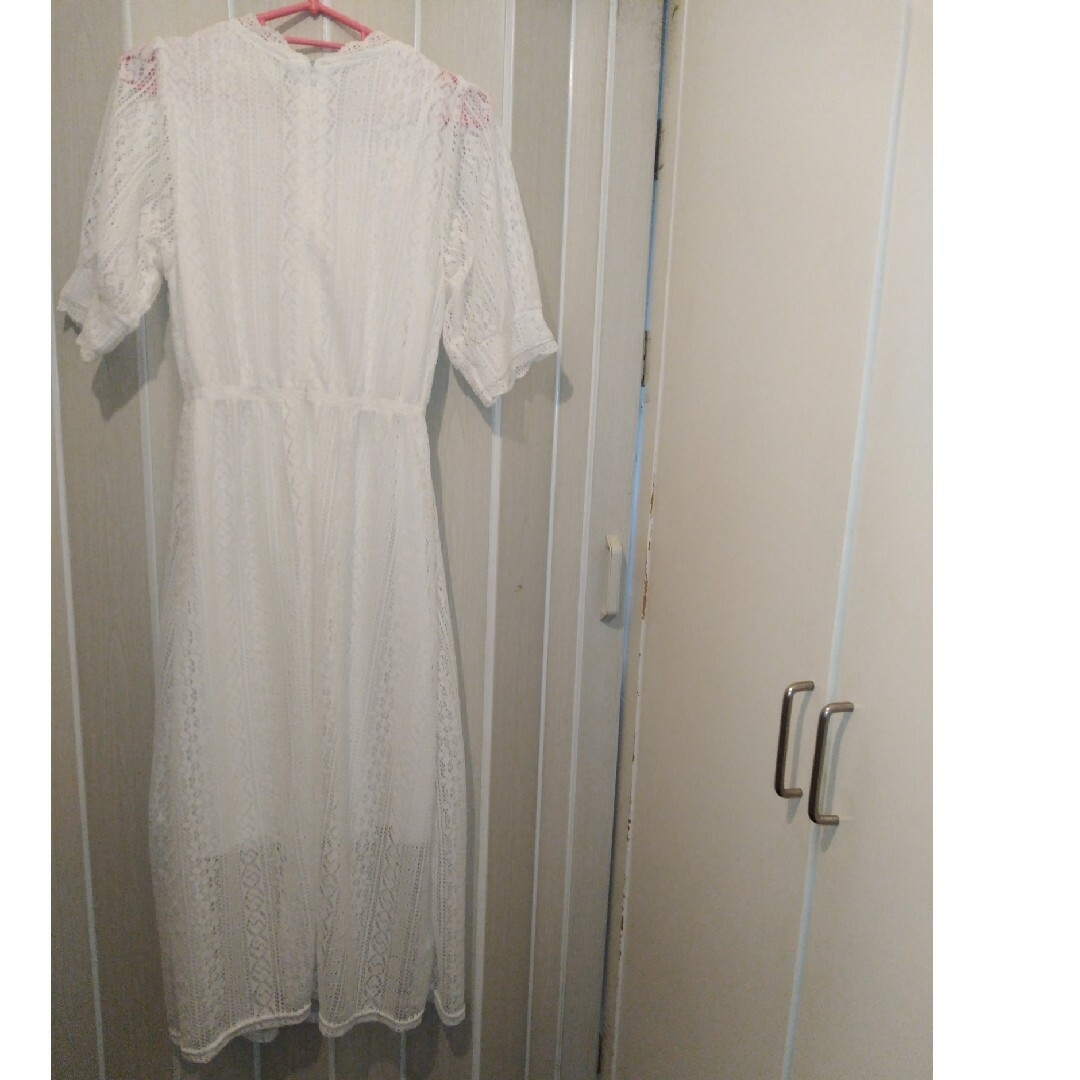 レース　ワンピース　純白　ドレス　半袖 レディースのワンピース(ロングワンピース/マキシワンピース)の商品写真