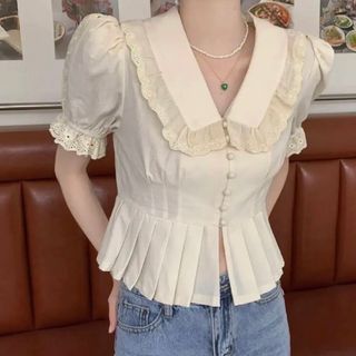 【RARE U】Classic Sleeve Top ホワイト(シャツ/ブラウス(半袖/袖なし))