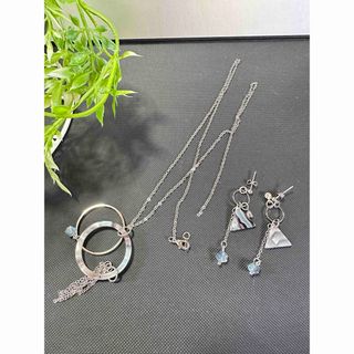 セットアクセサリー ブルーグレー ネックレス＆ピアス(ネックレス)