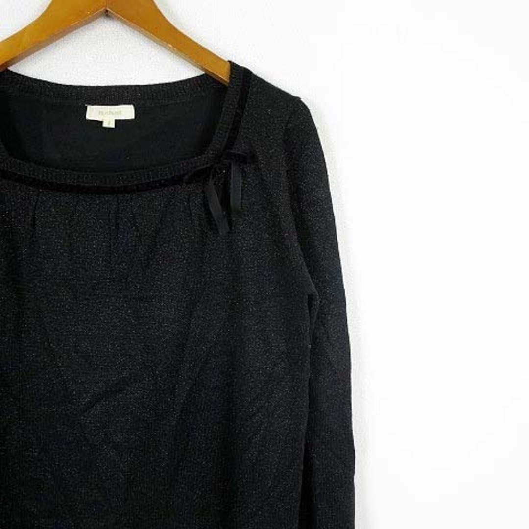 HusHush(ハッシュアッシュ)のハッシュアッシュ ニット セーター ラメ ベロア リボン 長袖 M 2 黒 レディースのトップス(ニット/セーター)の商品写真