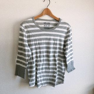 ギャップ(GAP)のGAP♡定番七分袖ボーダーロンT♡グレー×ホワイト♡メンズS♡シンプル♡ギャップ(Tシャツ/カットソー(七分/長袖))