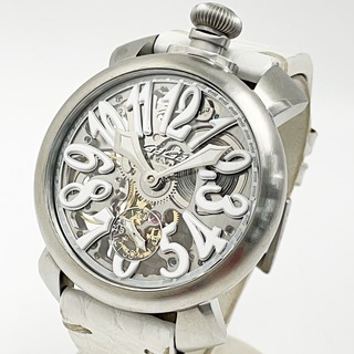 ガガミラノ(GaGa MILANO)の☆☆GAGA MILANO ガガミラノ MANUALE 48 5310.01 スケルトン 手巻き レザー メンズ 腕時計(腕時計(アナログ))