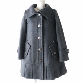 バーバリーブルーレーベル(BURBERRY BLUE LABEL)の未使用品★正規品 バーバリーブルーレーベル FNF04-810 ロゴボタン付 裏地チェック柄 ショールカラー 裾プリーツ ウールコート グレー 38(その他)