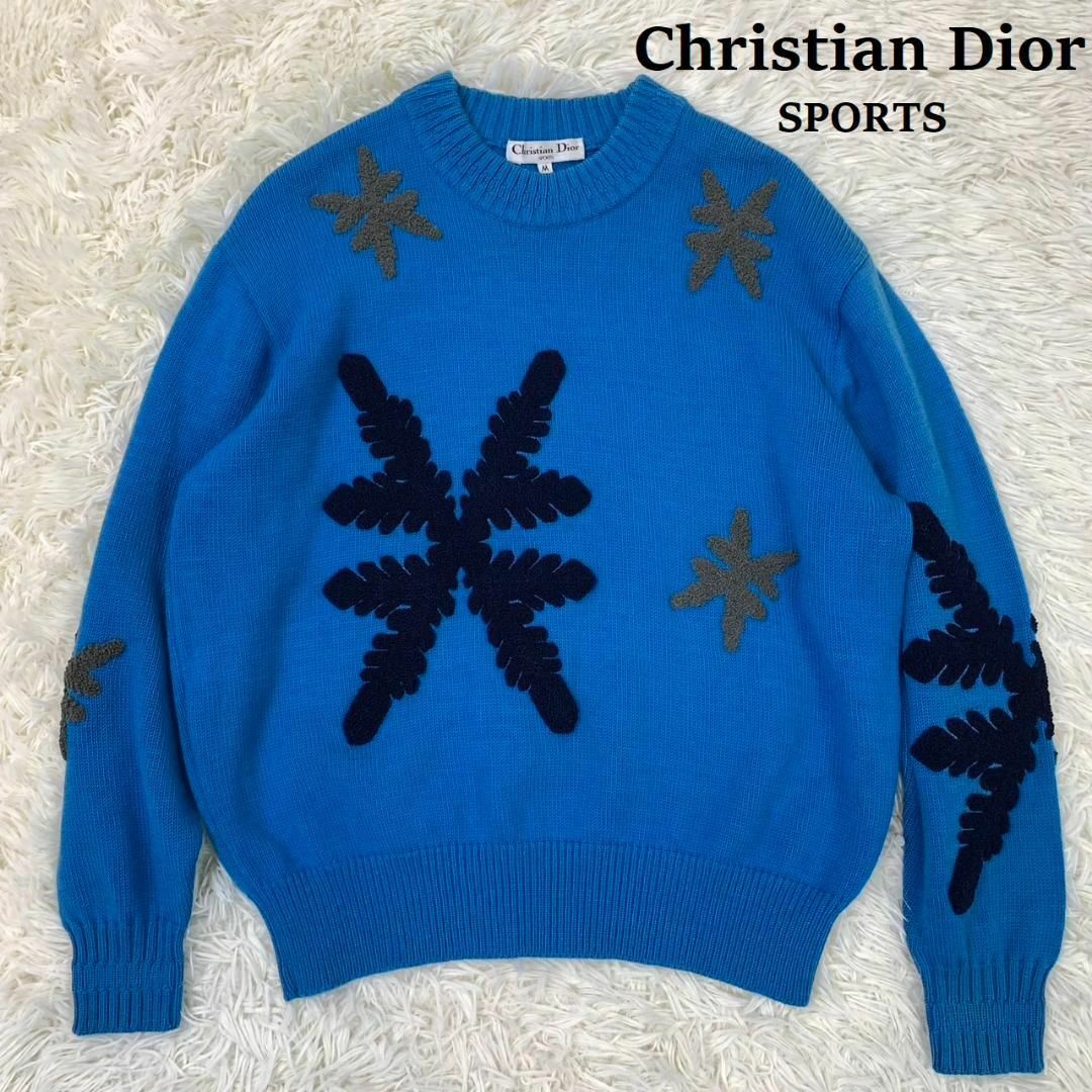 Christian Dior(クリスチャンディオール)の希少★クリスチャンディオール スポーツ ニット 厚手 ワッペン 青　A803 レディースのトップス(ニット/セーター)の商品写真