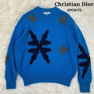 クリスチャンディオール(Christian Dior)の希少★クリスチャンディオール スポーツ ニット 厚手 ワッペン 青　A803(ニット/セーター)