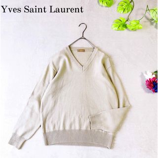 イヴサンローラン(Yves Saint Laurent)のYVES SAINT LAURENT  Vネックニット サイズＬ　グレージュ(ニット/セーター)