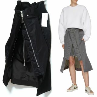 サカイ(sacai)の3 新品 sacai ナイロン ツイル MA-1 ロング スカート 黒 再構築(ロングスカート)