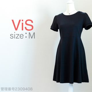 ヴィス(ViS)のViS 上品Aライン　ボートネック　ひざ丈ワンピース　黒/ブラック(ひざ丈ワンピース)