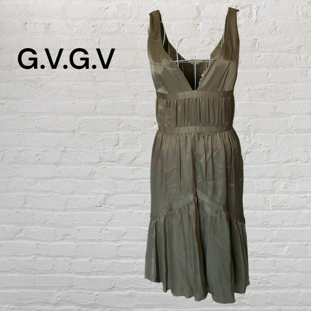 G.V.G.V.(ジーヴィジーヴィ)のG.V.G.V ジーヴィージーヴィー　シルク混　ノースリーブワンピース　茶 レディースのワンピース(ひざ丈ワンピース)の商品写真