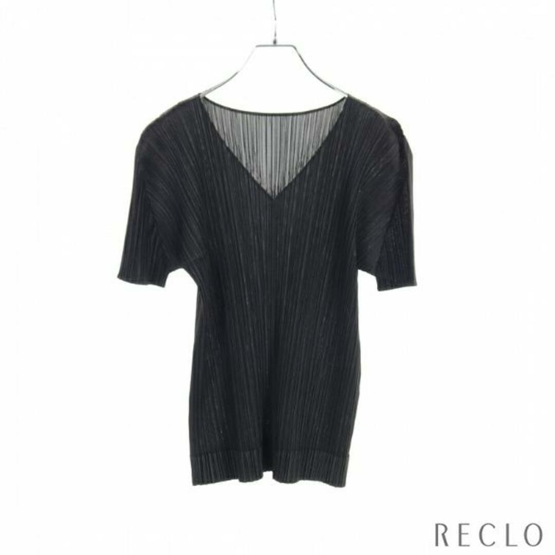 PLEATS PLEASE ISSEY MIYAKE - プリーツ トップス Vネック ブラックの