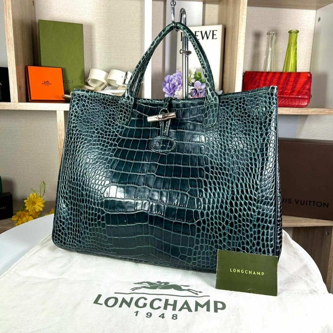 ダメージが多い中古品J着用1回 LONGCHAMP ロゾ オールレザー トートバッグ