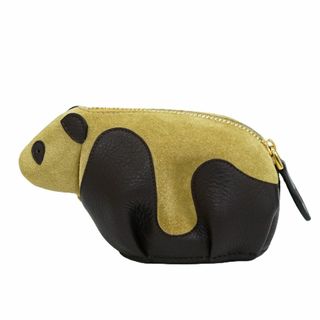 本物 ロエベ LOEWE パンダ モチーフ コインケース 小銭入れ ポーチ スエードレザー レザー ベージュ ブラウン 財布 ウォレット 中古