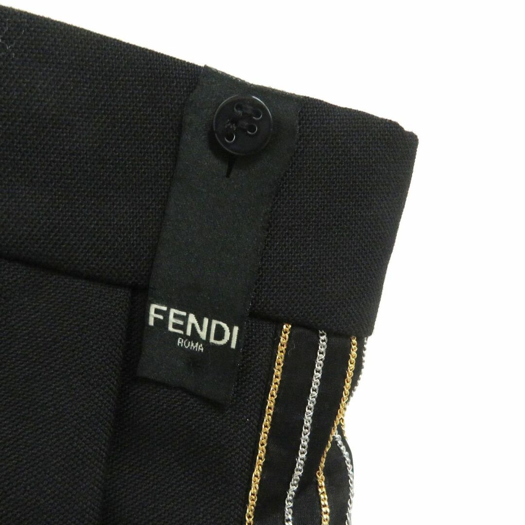 86cm股上極美品□2019年製 FENDI/フェンディ FB0532 チェーン サイドライン トラウザーパンツ/スラックス ブラック 48 イタリア製 正規品 メンズ