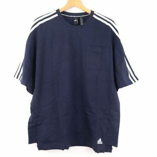 アディダス(adidas)のアディダス 半袖Tシャツ インナーシャツ スポーツウエア― 3ライン 胸プリント 紺 綿100% メンズ Sサイズ ネイビー adidas(Tシャツ/カットソー(半袖/袖なし))