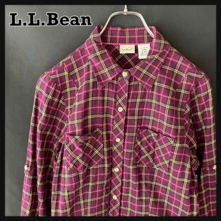 エルエルビーン(L.L.Bean)の美品★ L.L.Bean エルエルビーン★ネルシャツ★長袖★紫★S★チェック(シャツ/ブラウス(半袖/袖なし))