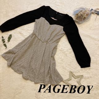 ページボーイ(PAGEBOY)の【美品】pageboy 袖シアー　ワンピース　ニットワンピース　グレー　フリー(ひざ丈ワンピース)