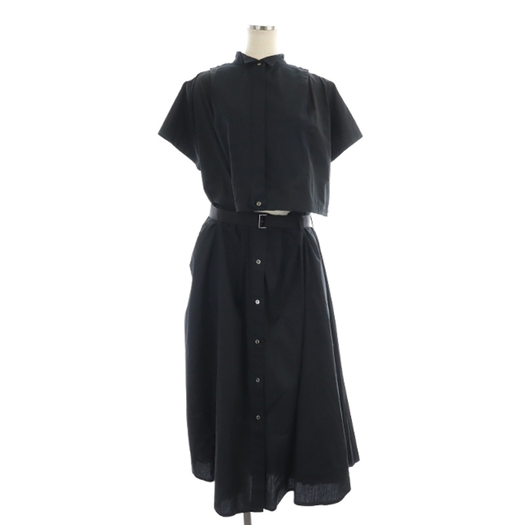 サカイ Cutaway Shirt Dress ドレス ワンピース 半袖 3 黒121cmゆき丈