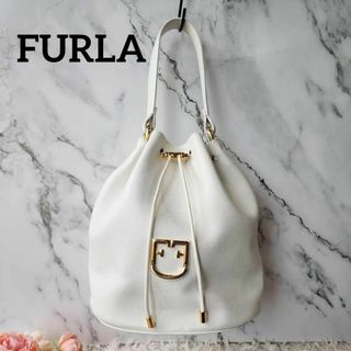 フルラ(Furla)の☆良品★フルラ★2way★巾着バッグ★コロナ ドローストリングバッグ★白×金(ショルダーバッグ)