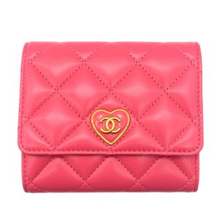 シャネル(CHANEL)の　シャネル CHANEL スモールフラップウォレット AP3292 ピンク ゴールド金具 ラムスキン レディース 三つ折り財布(財布)