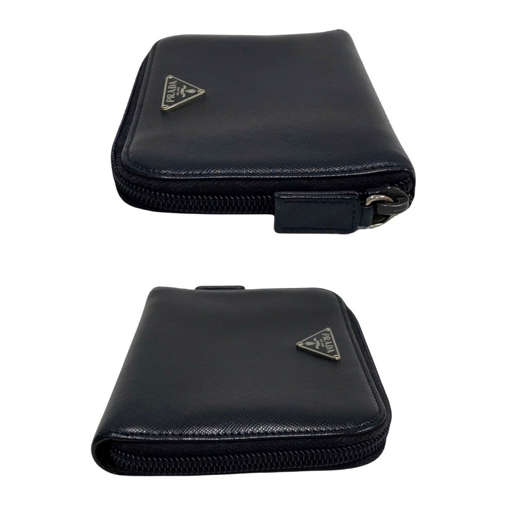美品 箱付】PRADA プラダ 二つ折り財布 三角ロゴ サフィアーノレザー 黒-