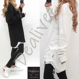 白黒2枚セット白【Dealivez】 ワッフルサーマル ロング丈ロンT (Tシャツ(長袖/七分))