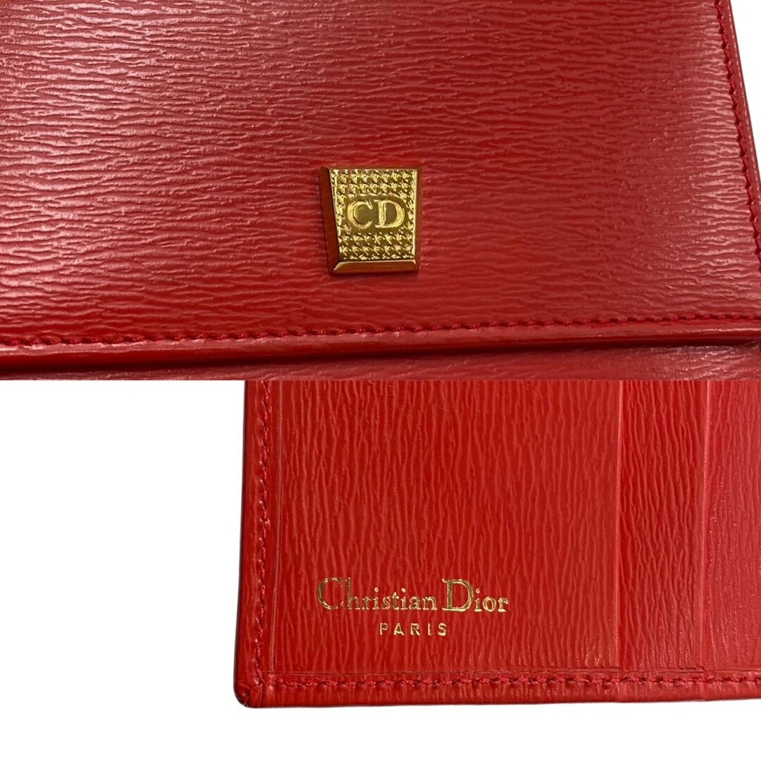 極 美品 希少品 Christian Dior ディオール CD ロゴ 金具 レザー 本革 二つ折り財布 ミニ ウォレット カードケース レッド  17553