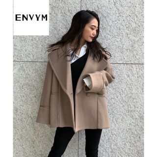 アンビー(ENVYM)のENVYM アンビー　ビックカラーパイピングコート　グレージュ　フリーサイズ(ピーコート)