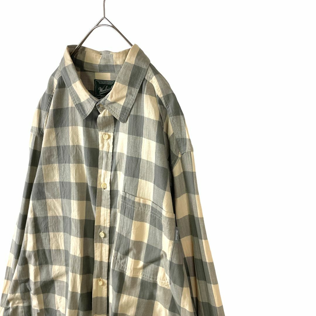 WOOLRICH(ウールリッチ)のウールリッチ グレー ベージュ ブロックチェック柄 メンズ 長袖シャツ XXL メンズのトップス(シャツ)の商品写真