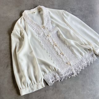 ロキエ(Lochie)のused レトロ レース襟 白 ブラウス 古着 ヴィンテージ vintage(シャツ/ブラウス(長袖/七分))