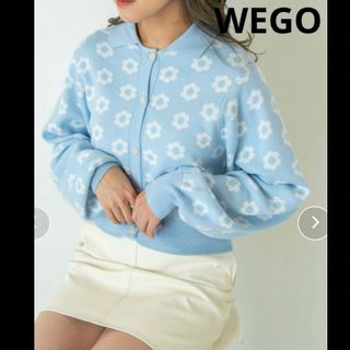 ウィゴー(WEGO)のWEGO 襟付きニットカーディガン 総柄 花柄 ショート丈 クロップド(ニット/セーター)