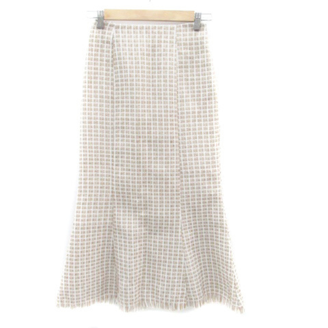 MIIA(ミーア)のミーア フレアスカート ロング丈 マキシ丈 カットオフ F 茶色 オフホワイト レディースのスカート(ロングスカート)の商品写真