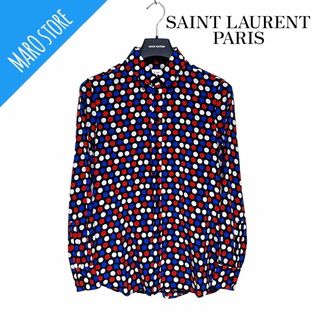 Saint Laurent(サンローラン)の【超美品】SAINT LAURENT ドット プリントシルク シャツ 水玉 総柄 メンズのトップス(シャツ)の商品写真