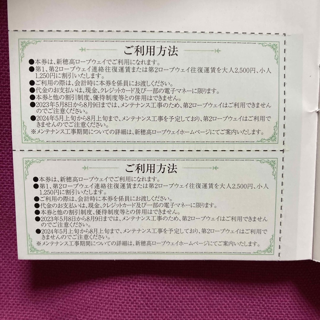 新穂高ロープウェイ運賃割引券　2枚 チケットの優待券/割引券(その他)の商品写真