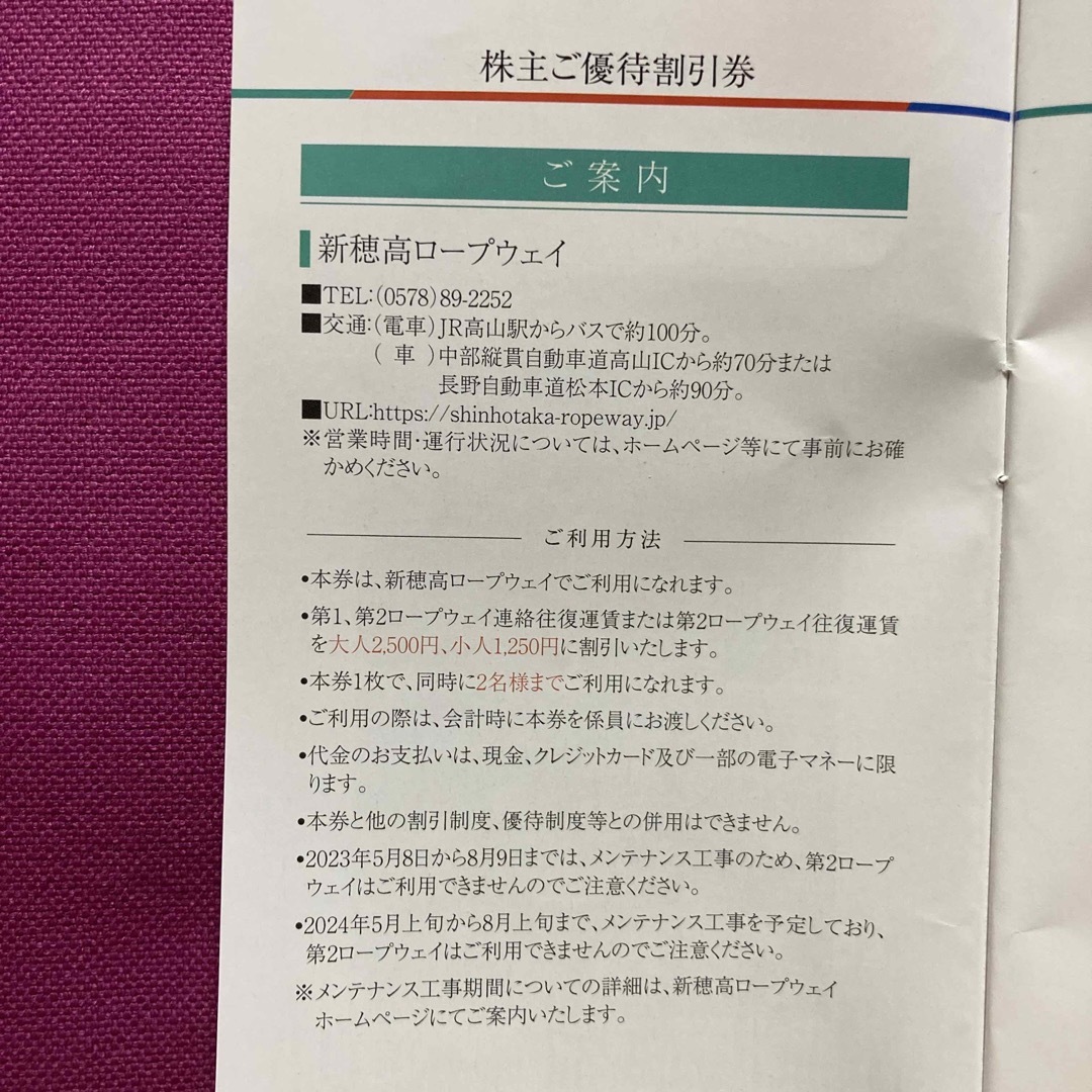 新穂高ロープウェイ運賃割引券　2枚 チケットの優待券/割引券(その他)の商品写真