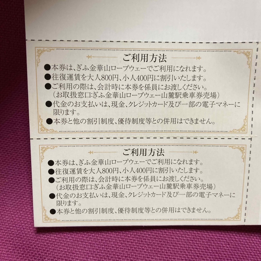 ぎふ金華山ロープウェイ運賃割引券　2枚 チケットの優待券/割引券(その他)の商品写真