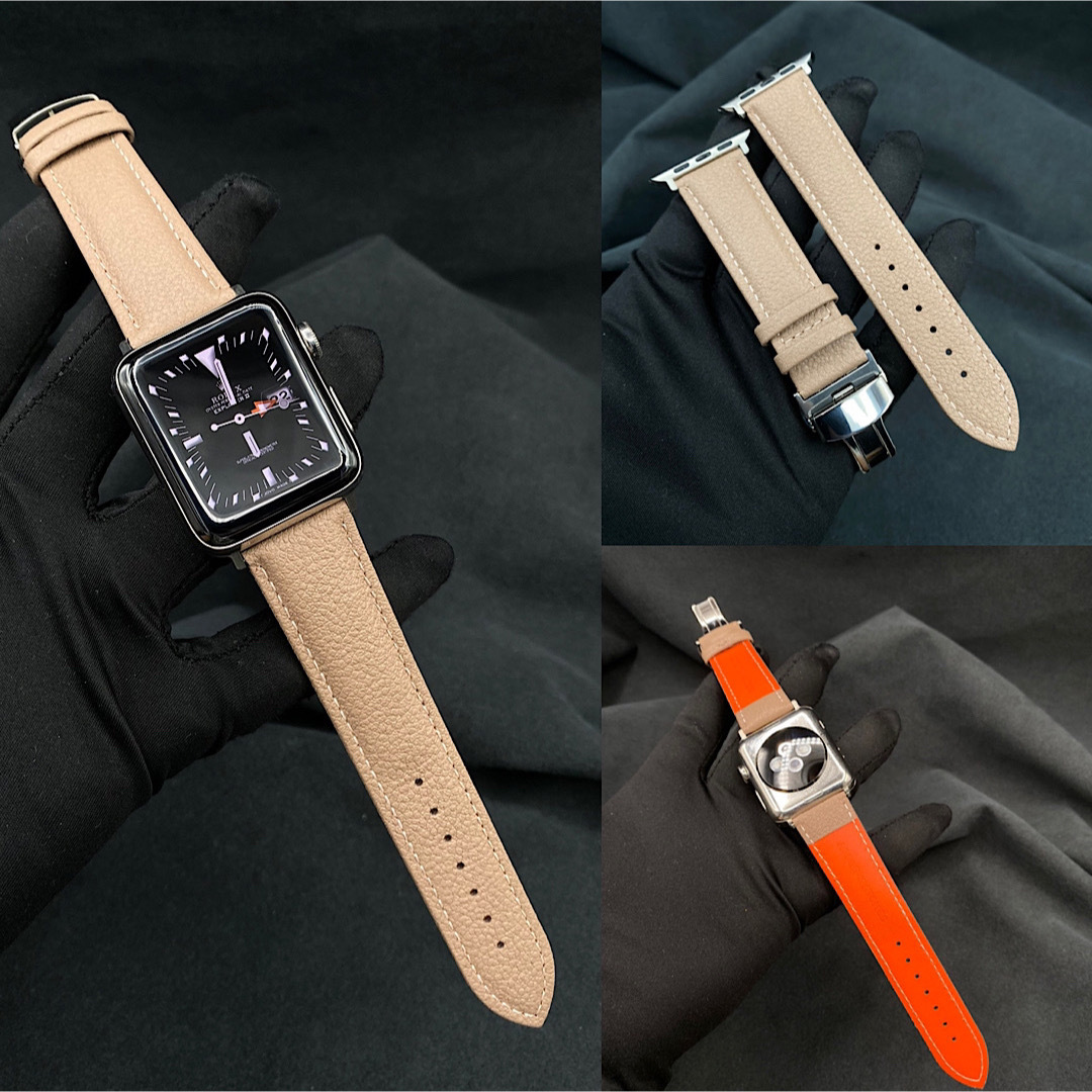 Apple Watch(アップルウォッチ)のアップルウォッチ czダイヤモンドメタルフルカバー グレージュ本革レザーベルト レディースのファッション小物(腕時計)の商品写真