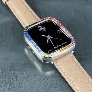 アップルウォッチ(Apple Watch)のアップルウォッチ czダイヤモンドメタルフルカバー グレージュ本革レザーベルト(腕時計)