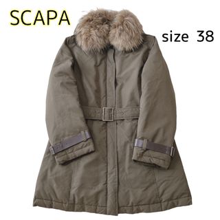 スキャパ(SCAPA)のSCAPA ラクーンファー付 ロングダウンコート レザーベルト付き ミニタリー(ダウンコート)