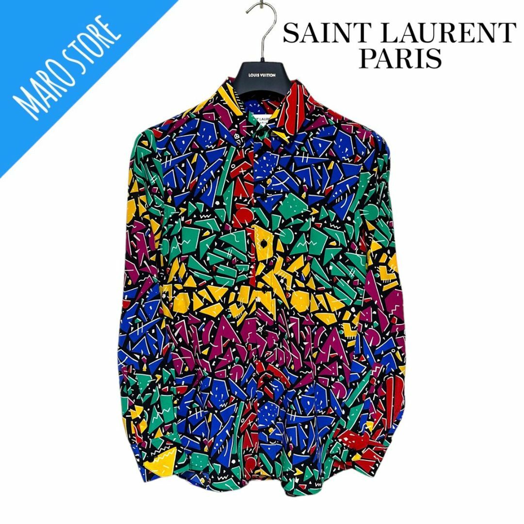 トップス【超美品】SAINT LAURENT グラフィティ プリント シルクシャツ 総柄