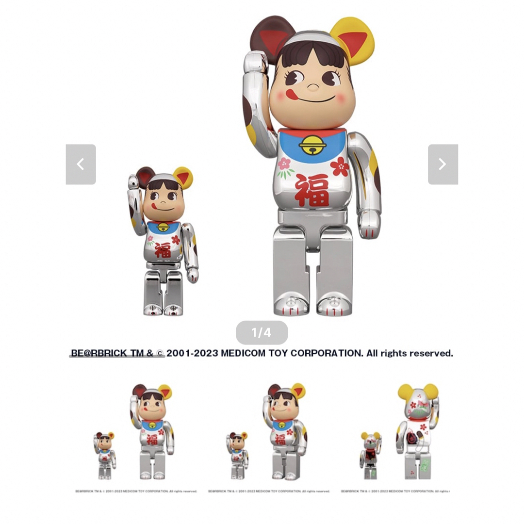 BE@RBRICK 招き猫 ペコちゃん 福 銀メッキ 100% & 400% エンタメ/ホビーのフィギュア(その他)の商品写真