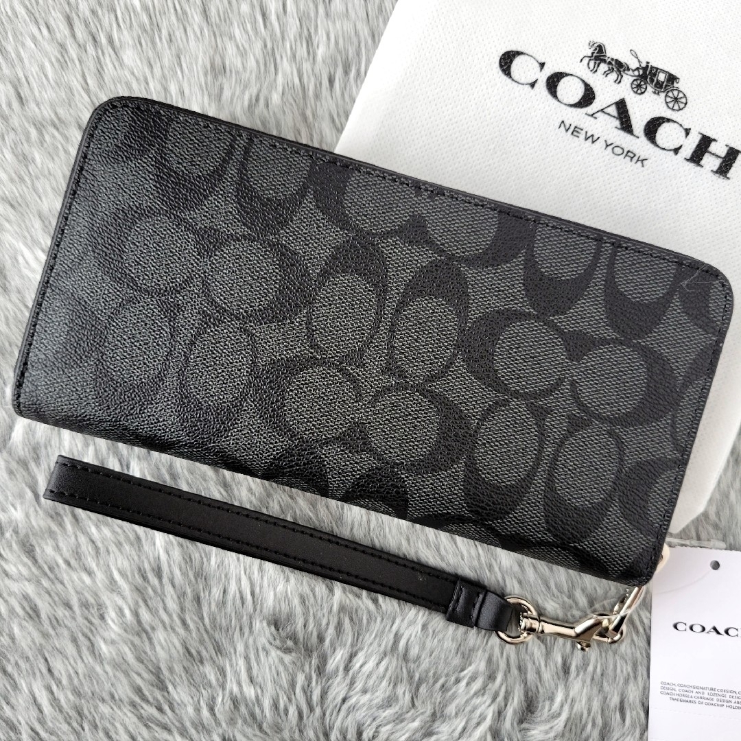 【新品未使用】COACH コーチ 長財布 シグネチャー ストラップ 黒 男女兼用