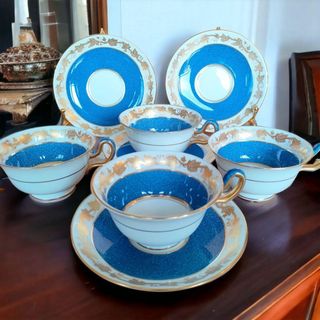 ウェッジウッド(WEDGWOOD)の【美品】 ウェッジウッド ホワイトホール パウダー ブルー ゴールド 4客セット(食器)