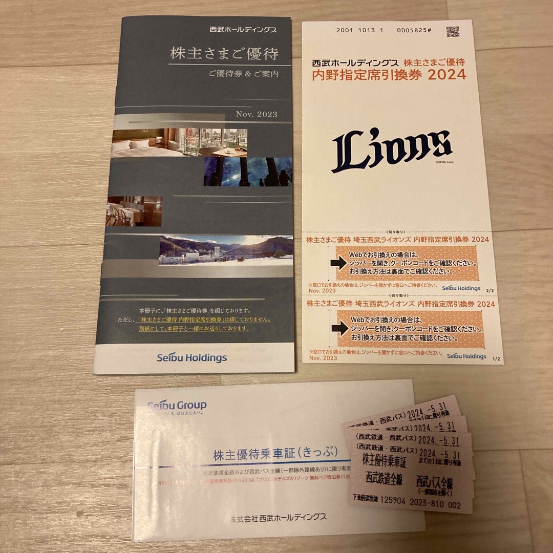 チケット その他最新 西武ホールディングス 株主優待 乗車券＋内野指定席引換券２枚＋優待冊子１冊