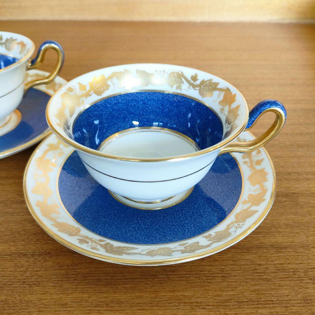 WEDGWOOD(ウェッジウッド)の美品☆ウェッジウッド ホワイトホール パウダー ブルー ゴールド 2客セット インテリア/住まい/日用品のキッチン/食器(食器)の商品写真