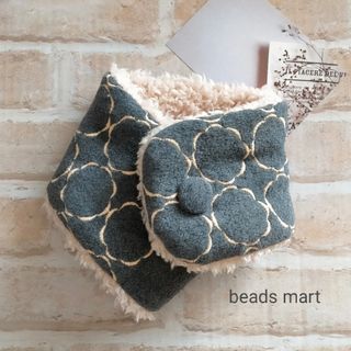 【再販】beads mart ハンドメイドマフラー フラワーサークルGY×LBE(マフラー/ストール)